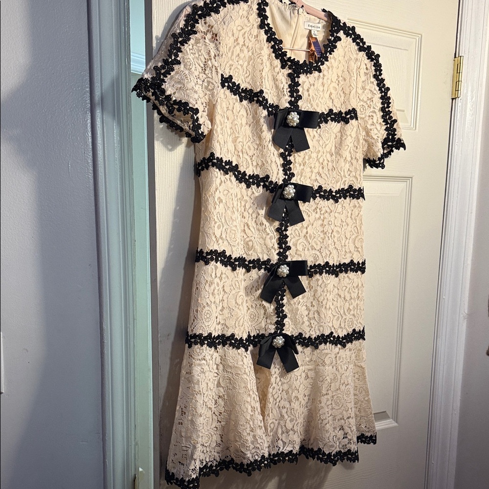 Women's Lace Maxi Dress - Cream and Black